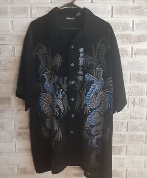 Vintage odo Korean Graphic Button Up Sz XXL Dragons Cool